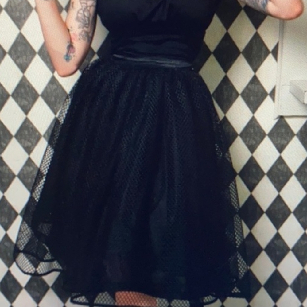 Black Tulle Midi Skirt - Women's Flared Mesh Skirt